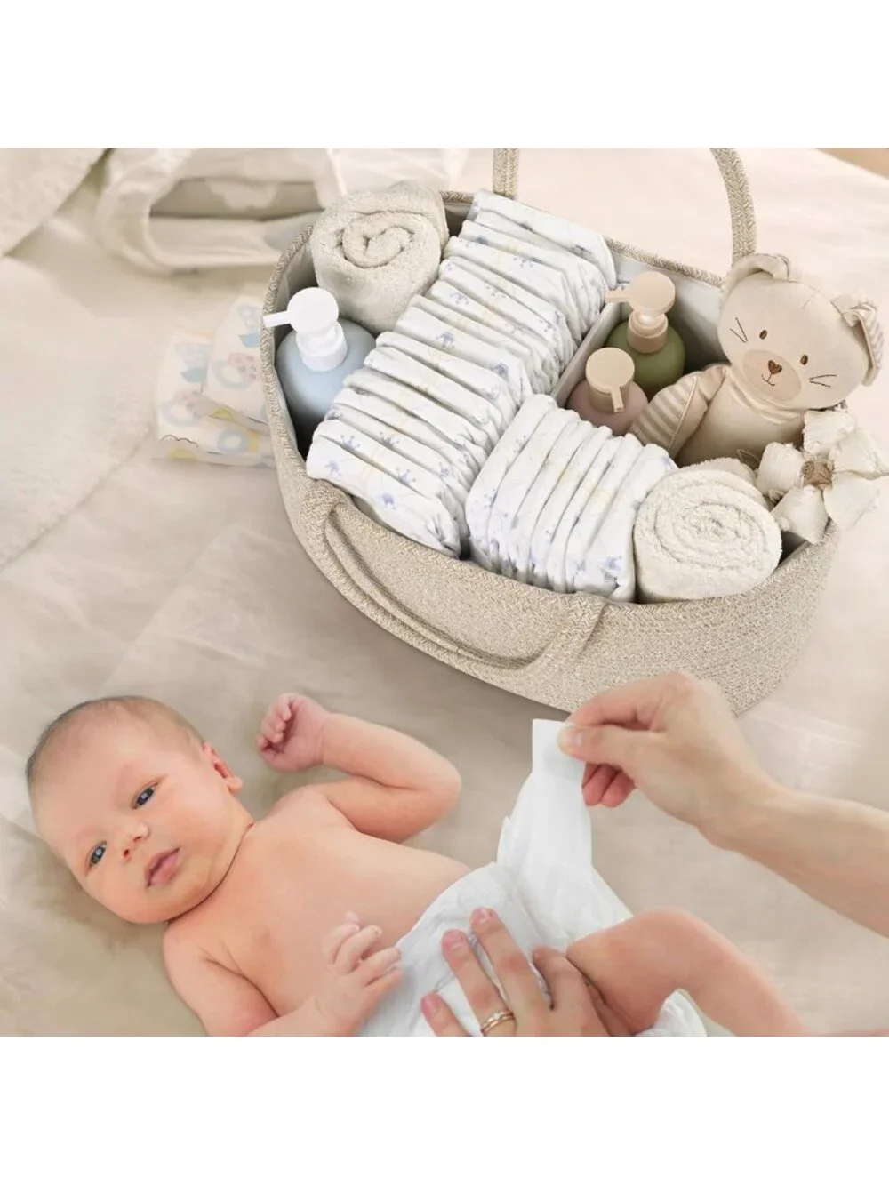 Stylish Baby Diaper Caddy Organizer - Cotton Rope Storage Basket for Nursery